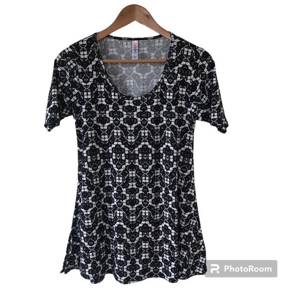 LULA ROE Black & White Geometric Print Short Sleeve Swing Top - Picture 1 of 11